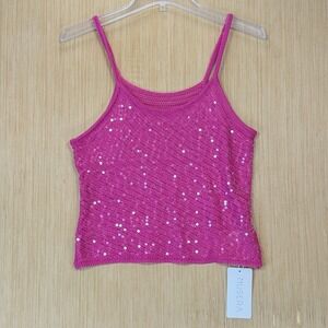Musera Women Party Festival Concert Sequin Knit Camisole Top Size S Pink Magenta